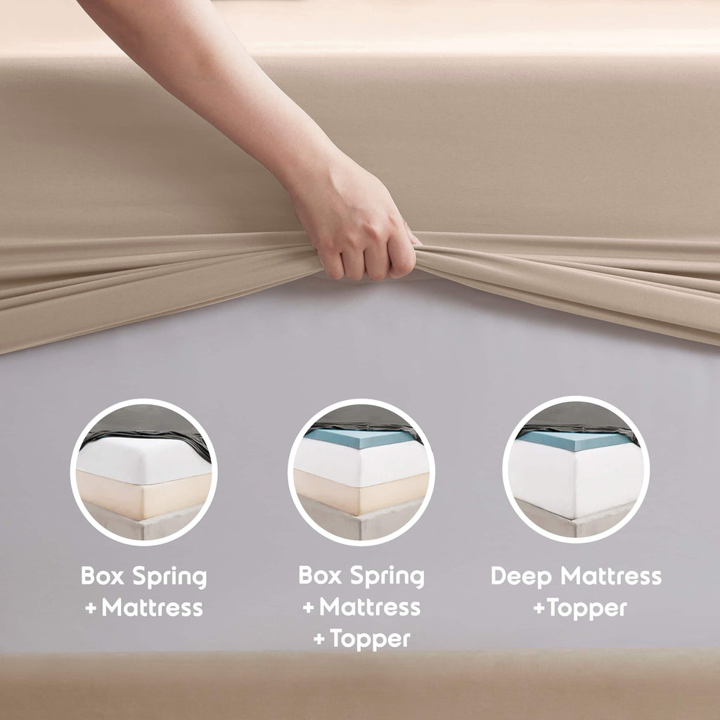King Sheet Sets, 1800 Series Deep Pocket 4 Piece, Luxury Soft Microfiber Bed Sheet Sets, BEIGE CREAM - Image 6