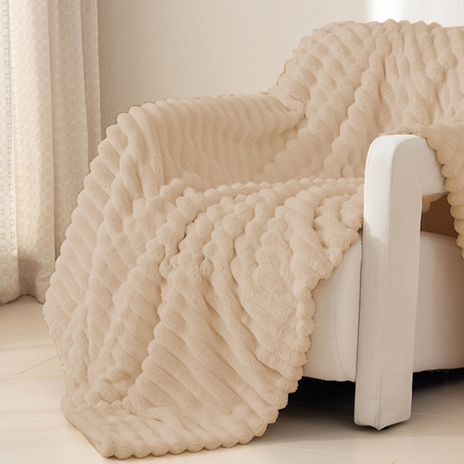 Extra Large Throw Blanket for Couch Home Office Hotel 100% Cotton Super Soft Blanket for Adult 47"x70" Khaki - Image 2