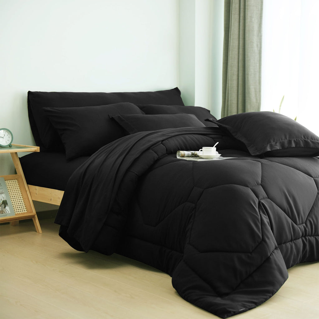 8 PCS Modern Comforter Set with Sheets All Season Bed in a Bag, Black, Queen Size - Image 6