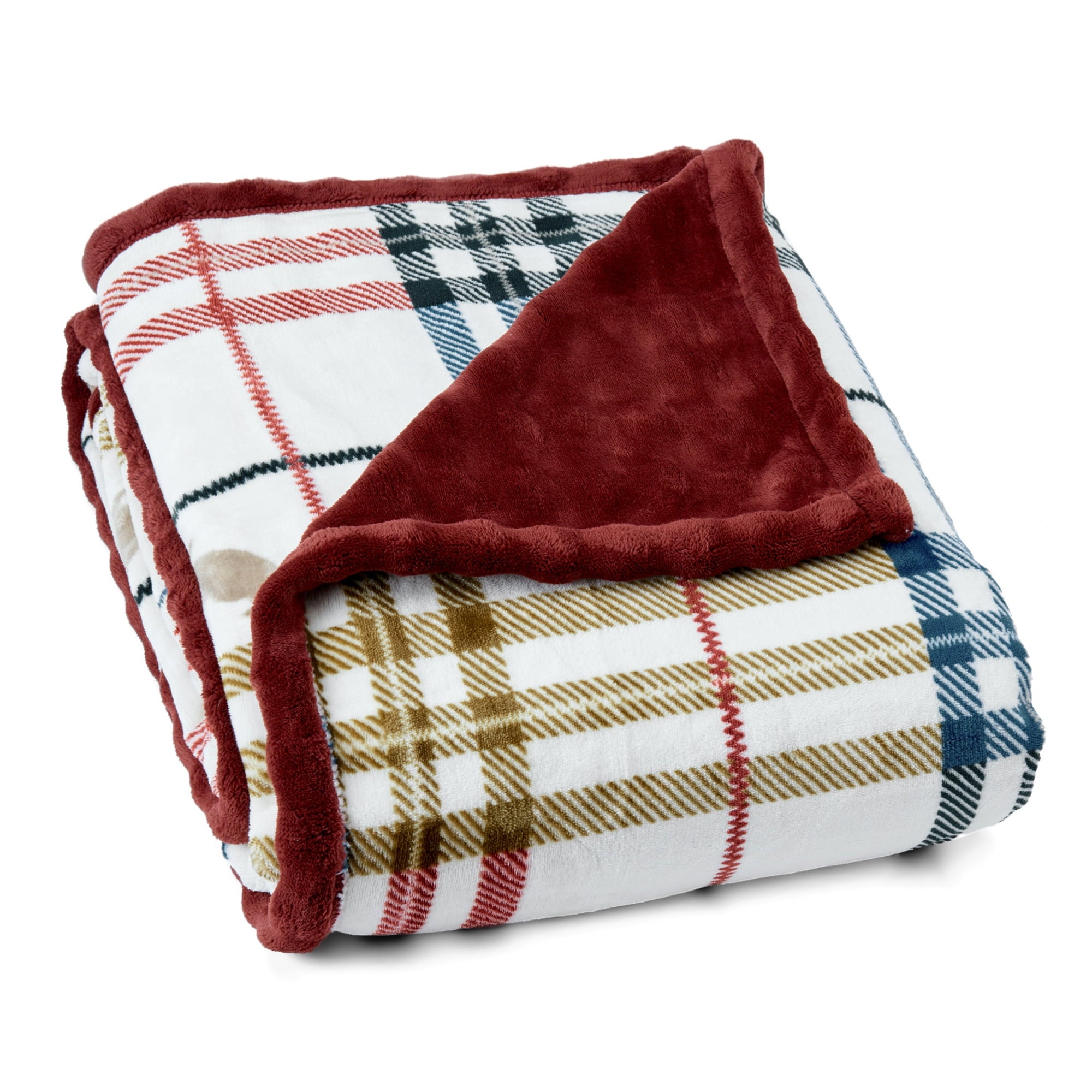 Academic Plaid Tartan Crest with Faux Leather Patch and Milky Mink Reverse Throw, 60x70 inches - Image 6