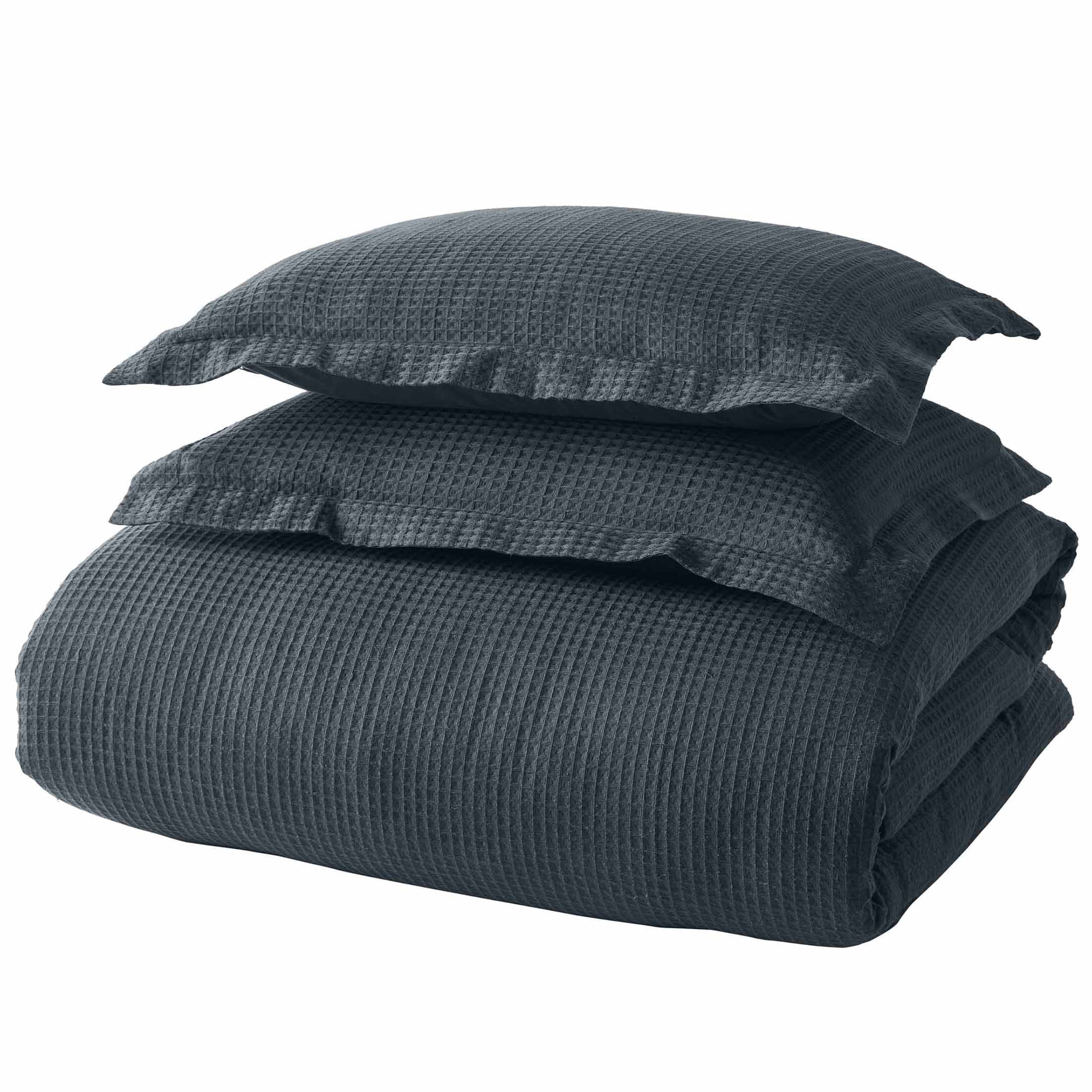 3-Piece Grey Waffle Comforter Set, Adult Full/Queen - Image 3