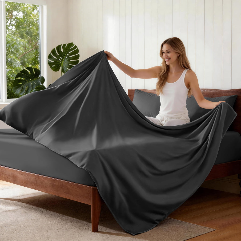 Sheets,Soft Hotel Luxury Polyester Washed Cotton,4 Piece Sheets Set,with 14" Deep Pocket,Dark Gray - Image 5