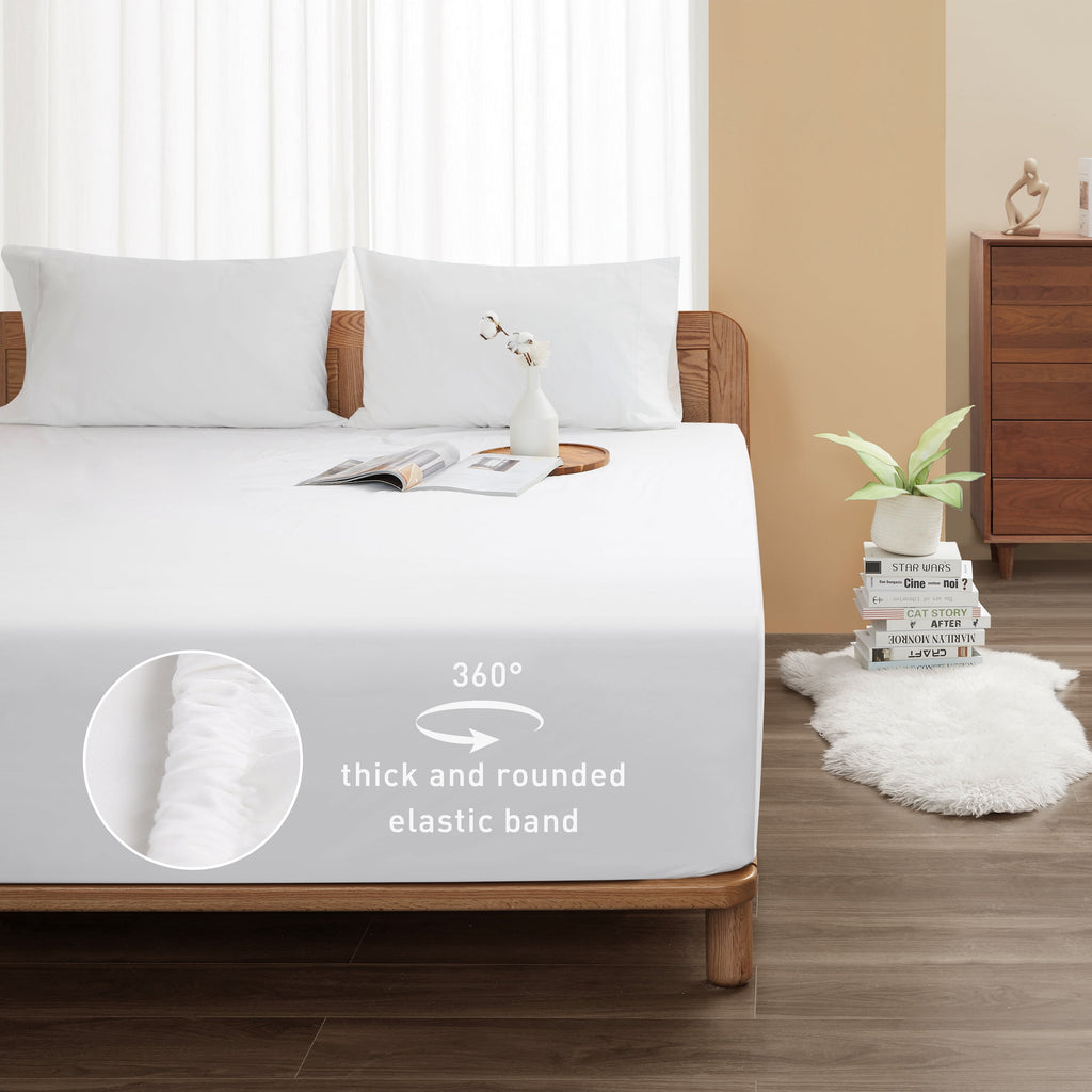 100% Cotton Queen Size Fitted Sheet Only, 300 Thread Count White Fitted Bed Sheet with 22” Extra Deep Pocket, Soft & ... - Image 5