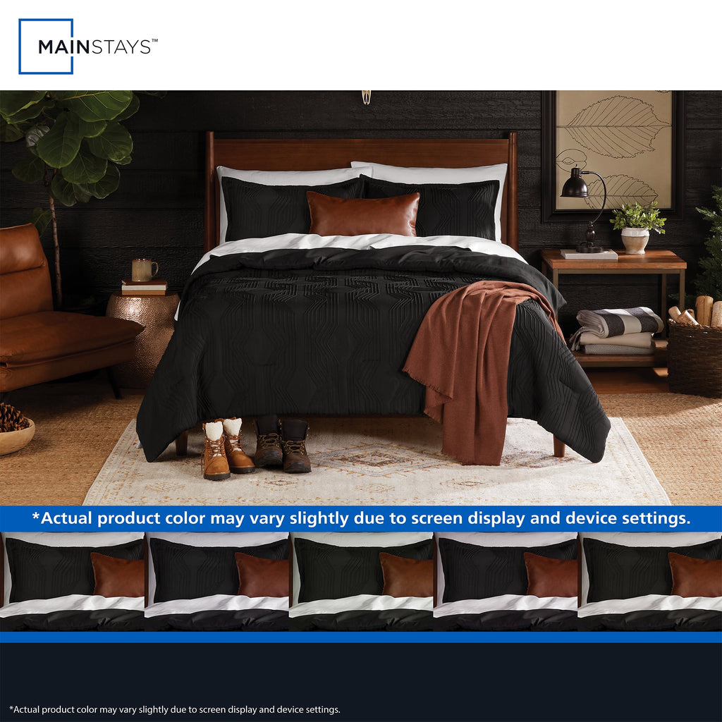Full/Queen Comforter Set, All-Season, 5-Piece, Black Jacquard Geo - Image 5