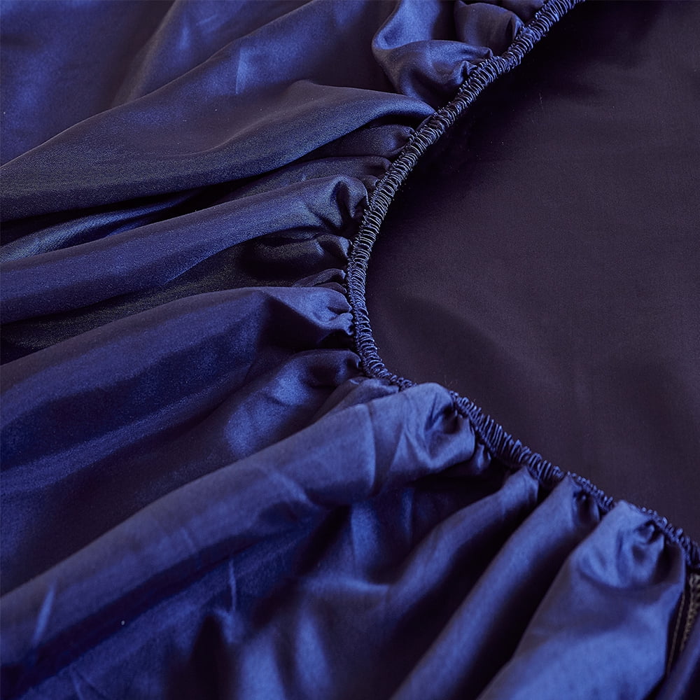ANMINY Fitted Sheet Deep Pocket Bed Sheet Satin Silk Sheets Ultra Soft Machine Washable Twin, Navy Blue - Image 6