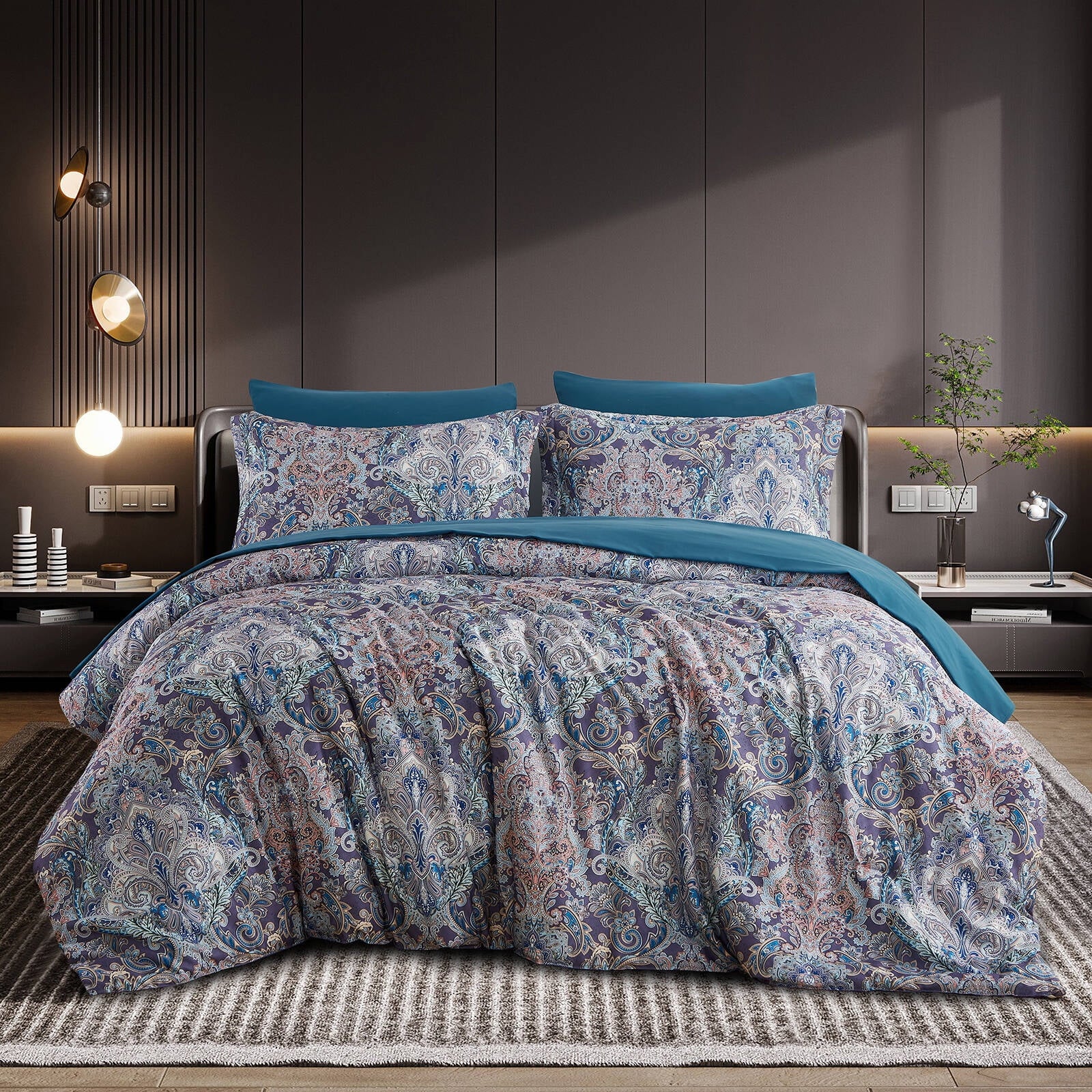 Wajade 7PCS Boho Paisley Print Luxury Comforter Bed in a Bag Set Queen Size, Vintage Floral Medallions Microfiber Bedding Set - Image 3