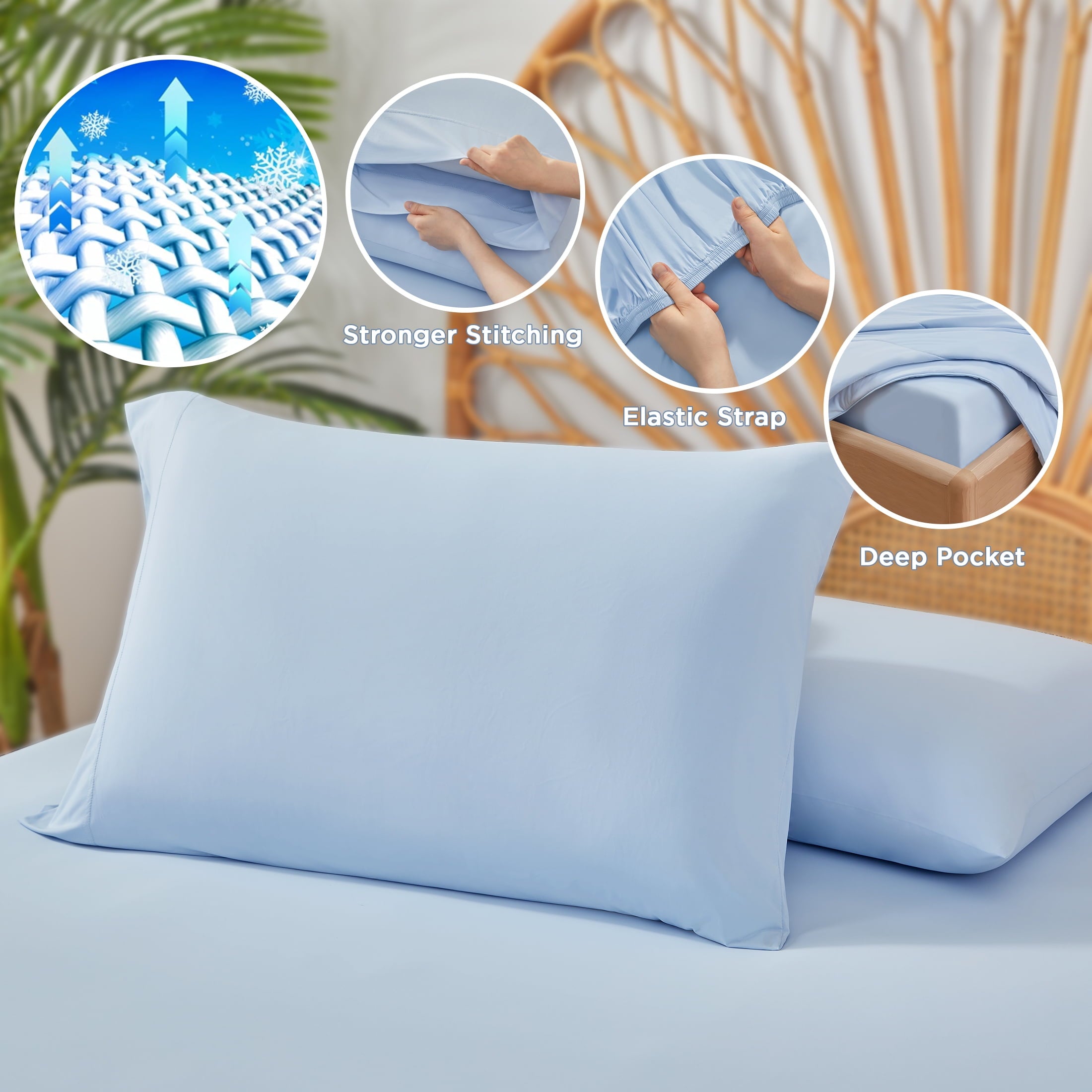 Regency Heights Full/QueenSize Sheet Set, 3 Piece Cooling Bed Sheet with Deep Pocket for Hot Sleepers, Ice Blue - Image 2