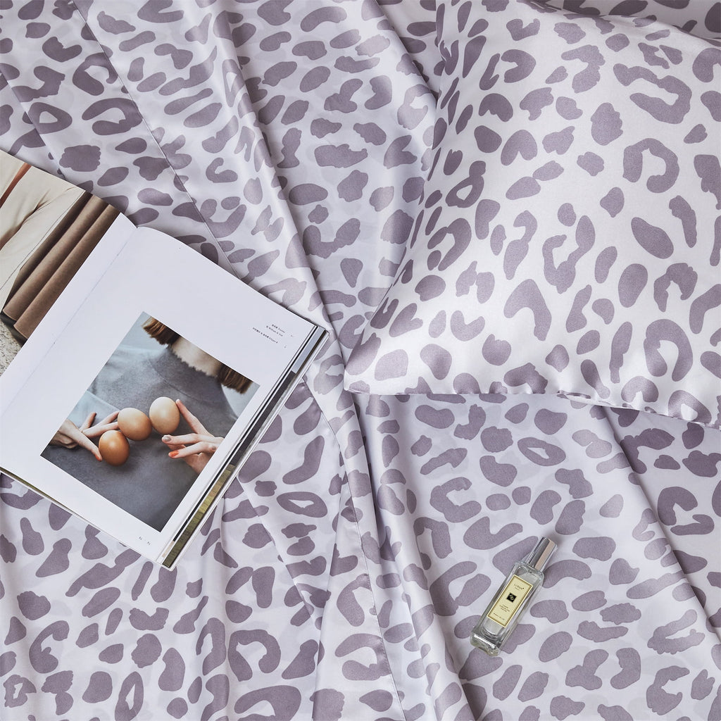 ANMINY Satin Sheets Twin Silk Sheets Silver Leopard Bed Sheet Set Deep Pocket Bed Flat Fitted Sheet, 3-Pieces - Image 2