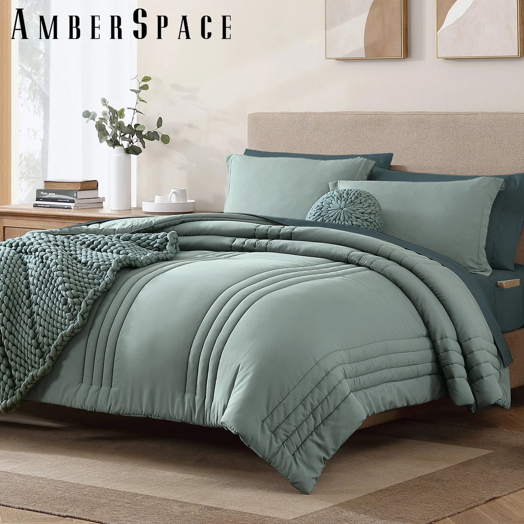 Amberspace 7-piece Bed in a Bag Comforter Set with Sheets,Sage Green,Full - Image 6