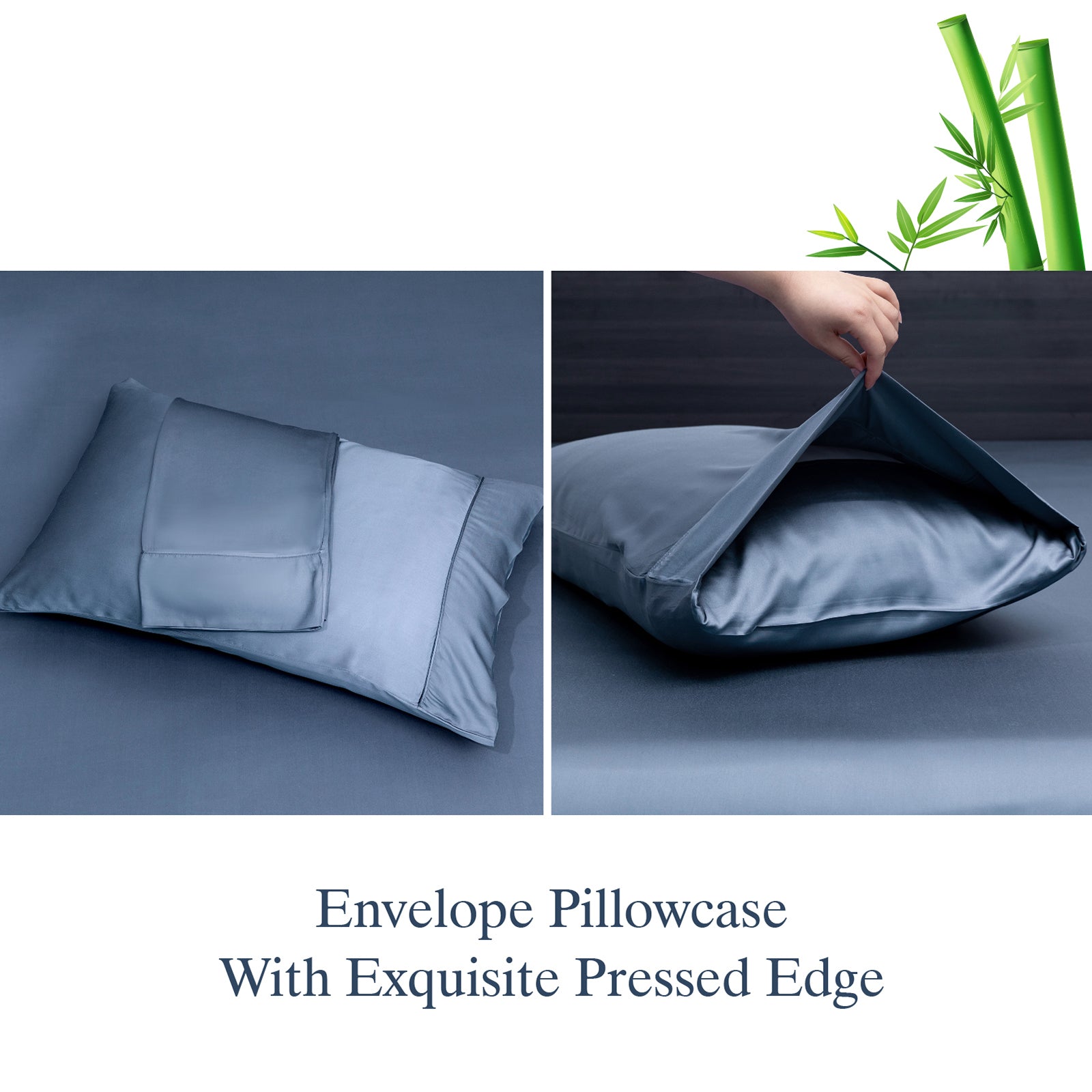Luxury Bamboo Bed Sheets Set Full 4 Pcs for Adult,Soft&Cool,16" Deep Pocket,Blue Gray - Image 2