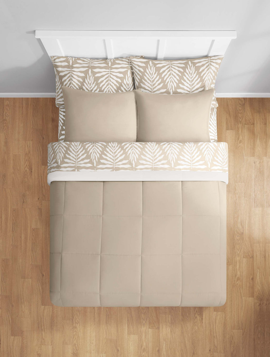All in One Reversible Comforter and Sheet Set- 7 Piece, Queen, Beige Palm - Image 6