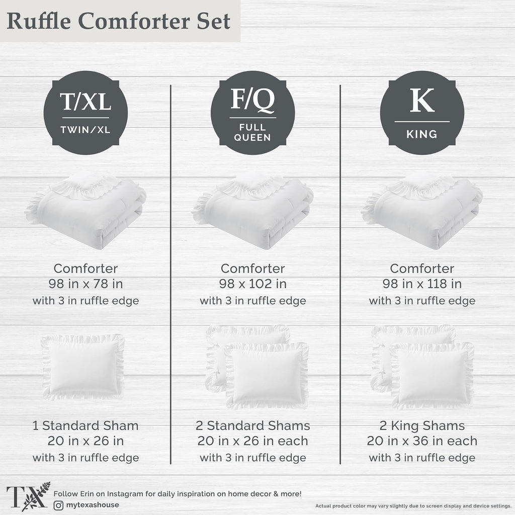 Full/Queen Comforter Set, All-Season, 3-Piece, White Ruffle - Image 3