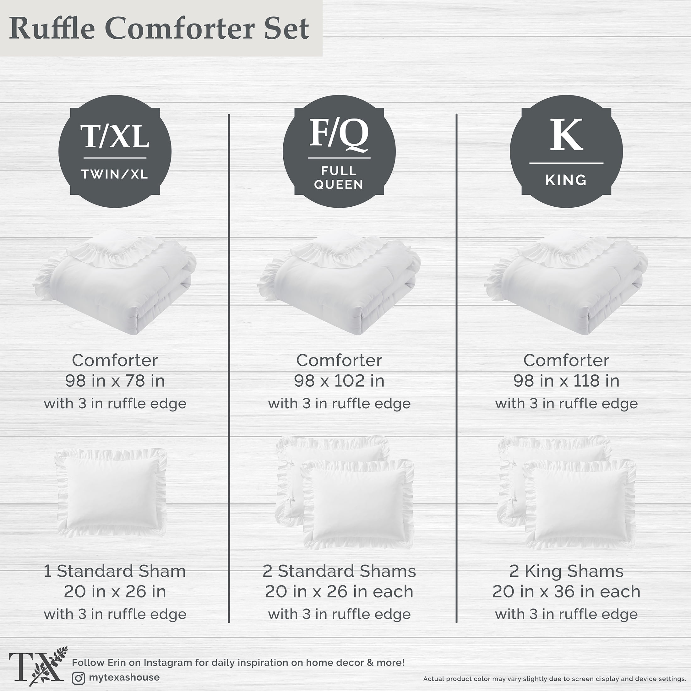 Full/Queen Comforter Set, All-Season, 3-Piece, White Ruffle - Image 3