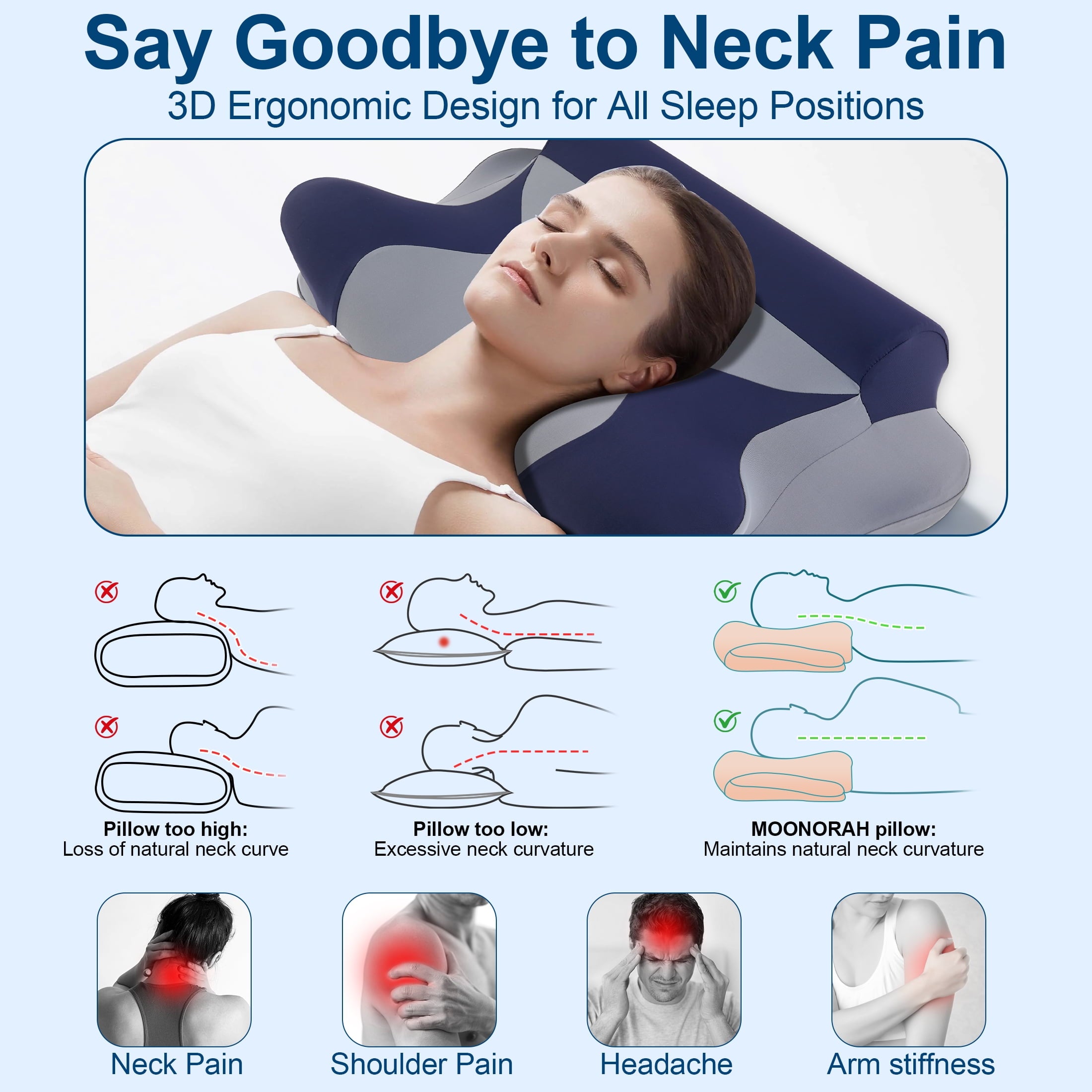 Cooling Bed Pillow for Neck & Shoulder Pain Relief, Cervical Support Comfort Pillow for Side Back Stomach Sleeper, Er... - Image 4