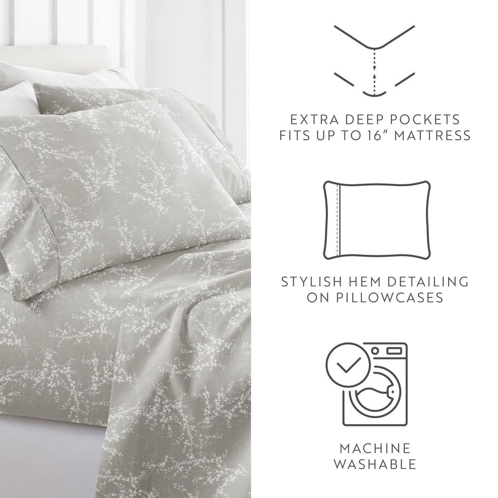 3 Piece Pattern Microfiber Bed Sheets Set, Distressed Willow Light Gray, Twin - Image 5