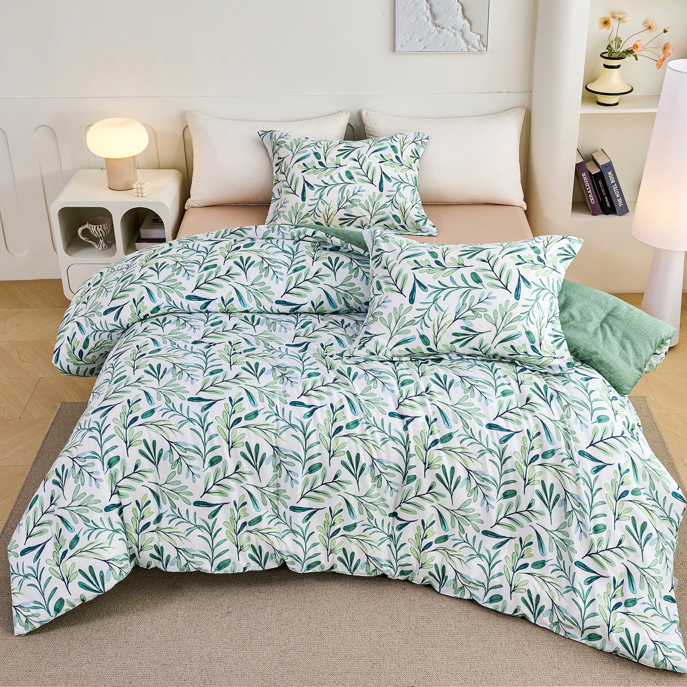 3-Piece Floral Comforter Set King Size, Green and White Botanical, Soft Microfiber All-Season Bedding for Adults & Teens - Image 6