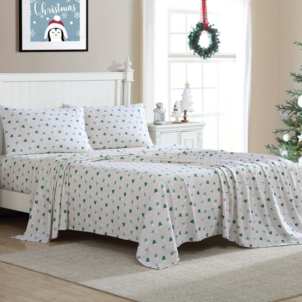 Winter Nights Cotton Flannel Sheet Set, King, Holiday Bears - Image 2