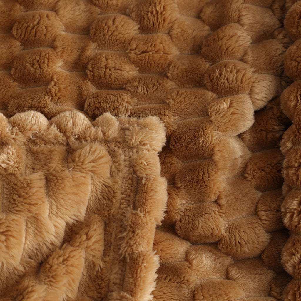 Better Homes & Gardens Textured Velvet Plush Oversized Throw Blanket in Dark Caramel - Image 3