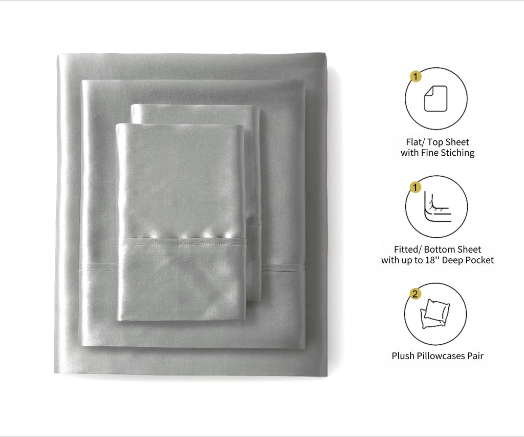 Luxury Satin Sheets Set Full Size Light Gray, 4-Piece Bedding Sets with Deep Pockets - Soft and Smooth Satin Bed Sheets for Ultra Comfort an - Image 4