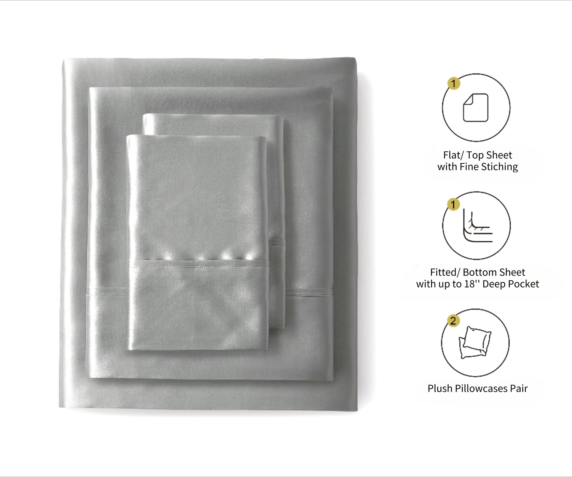 Luxury Satin Sheets Set Full Size Light Gray, 4-Piece Bedding Sets with Deep Pockets - Soft and Smooth Satin Bed Sheets for Ultra Comfort an - Image 4