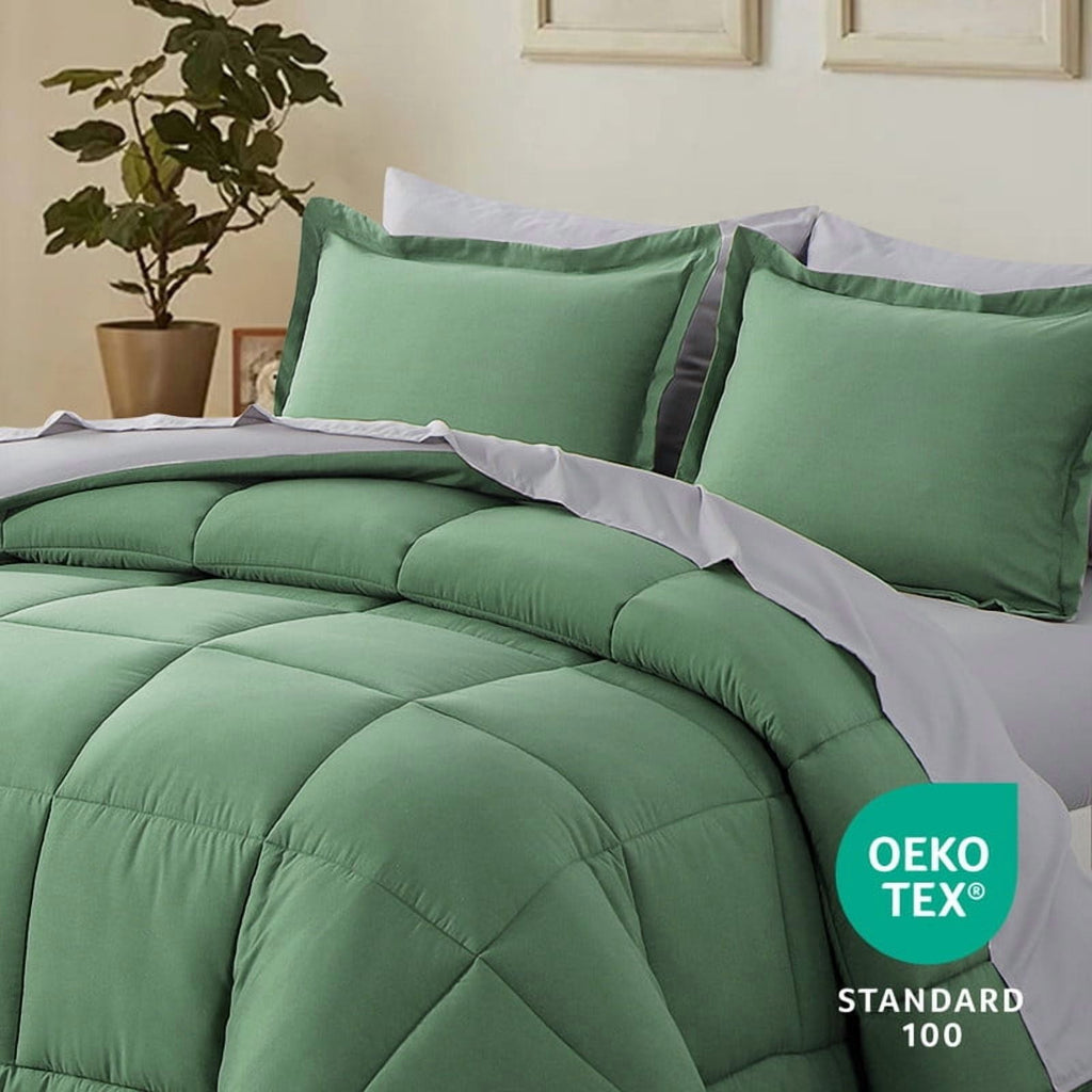 Grass Green/Grey Queen Size Comforter Set,3-Pieces Reversible Comforter Set Soft and Lightweight,All Season Down Alte... - Image 3