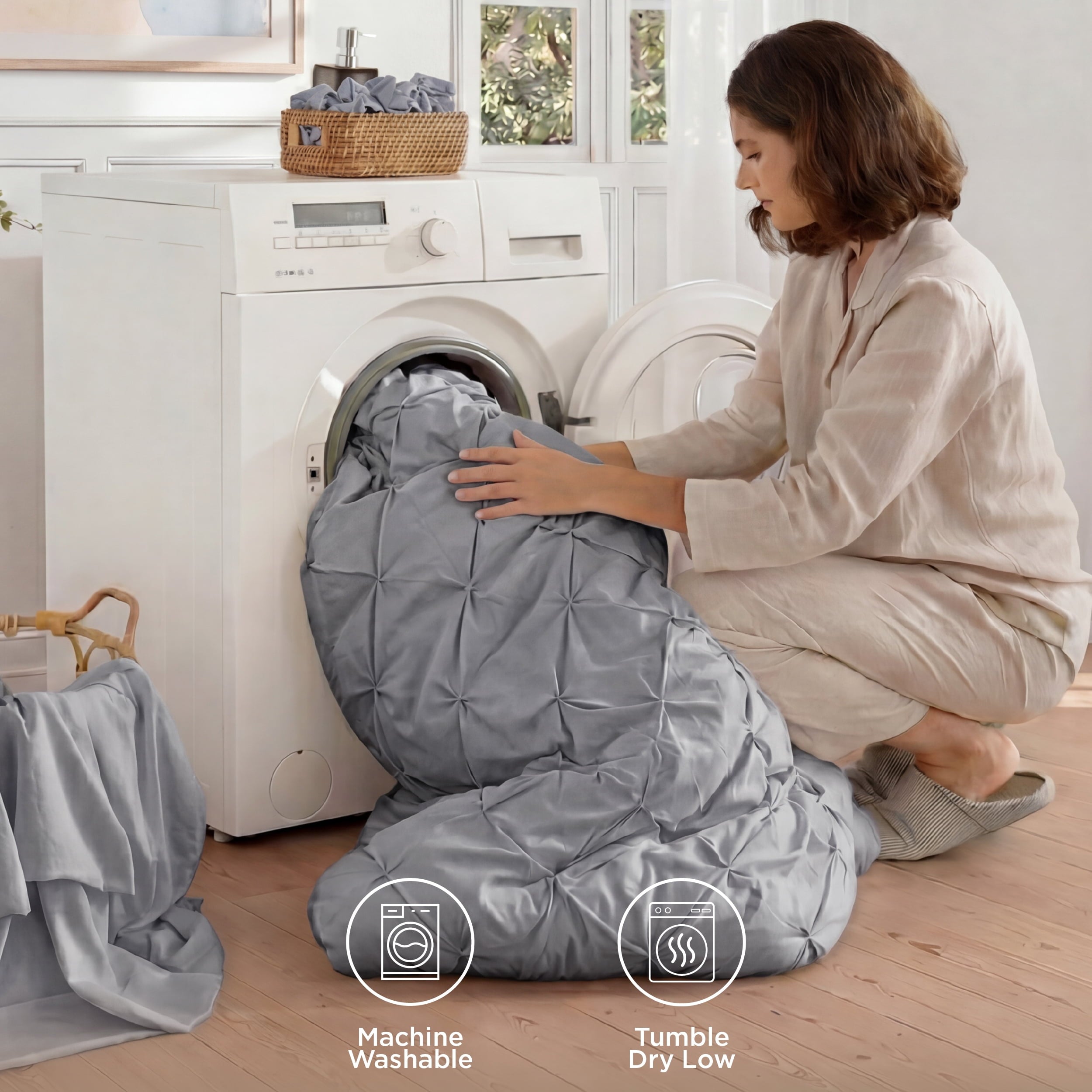 U by Bedsure Queen Comforter Set Grey, Bed in a Bag Queen Size Bedding, 7 Pieces Pinch Pleat All Season Comforter - Image 5