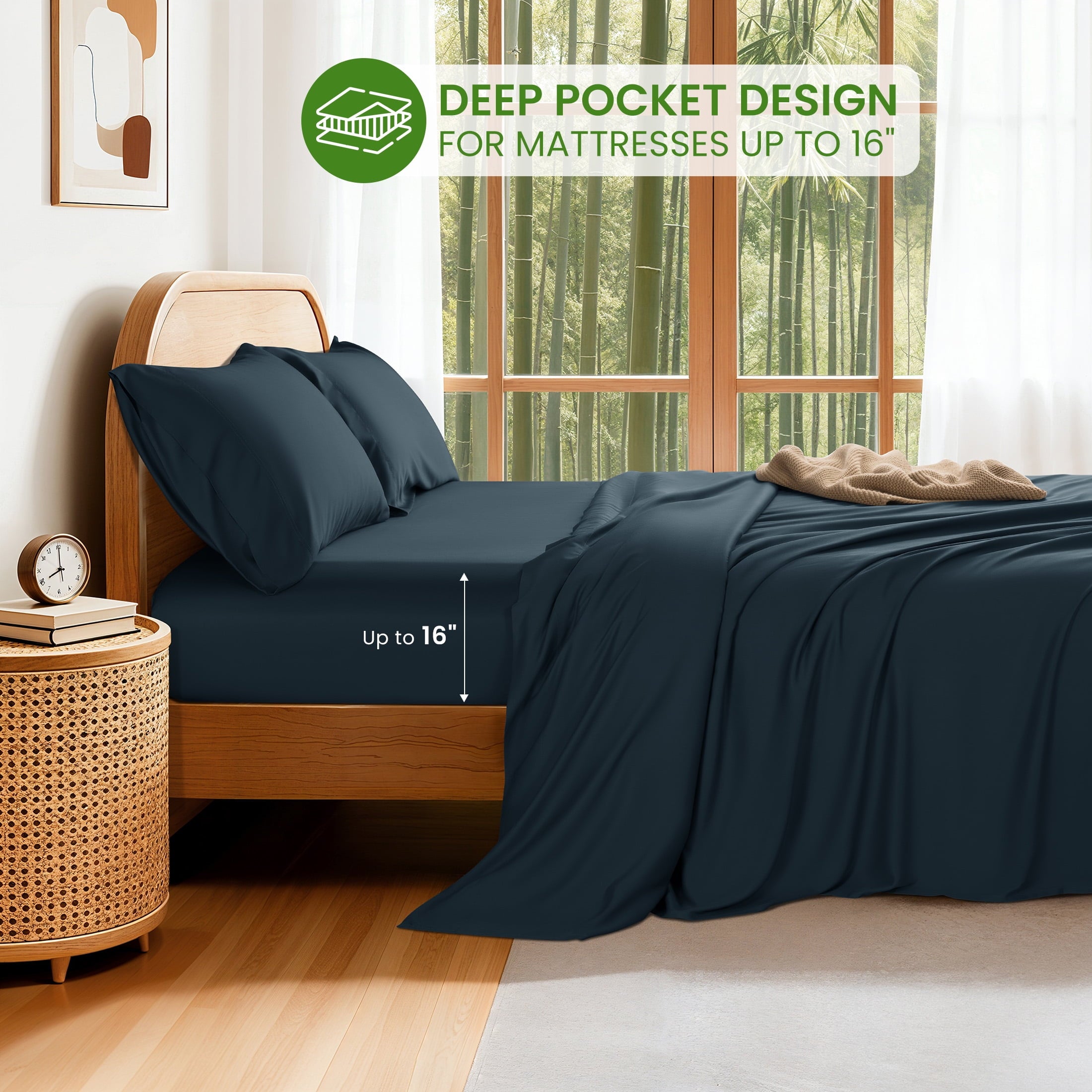 100% Organic Luxurious Bamboo Sheets, Queen Sheet Set 4-Piece with 16" Deep Pocket, Silky Smooth Luxury Bed Sheets, N... - Image 2