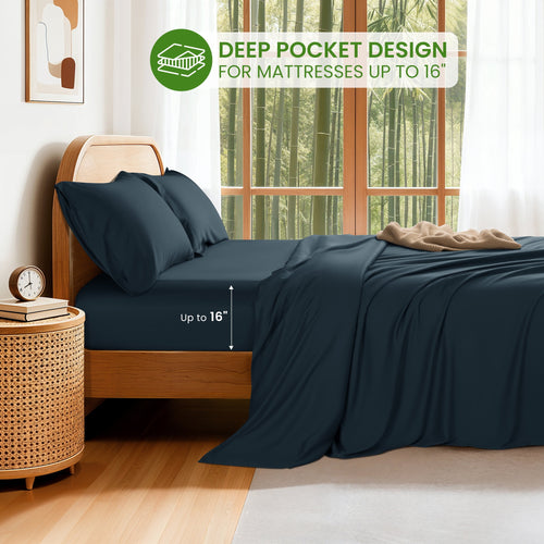 100% Organic Luxurious Bamboo Sheets, Queen Sheet Set 4-Piece with 16" Deep Pocket, Silky Smooth Luxury Bed Sheets, N... - Image 2