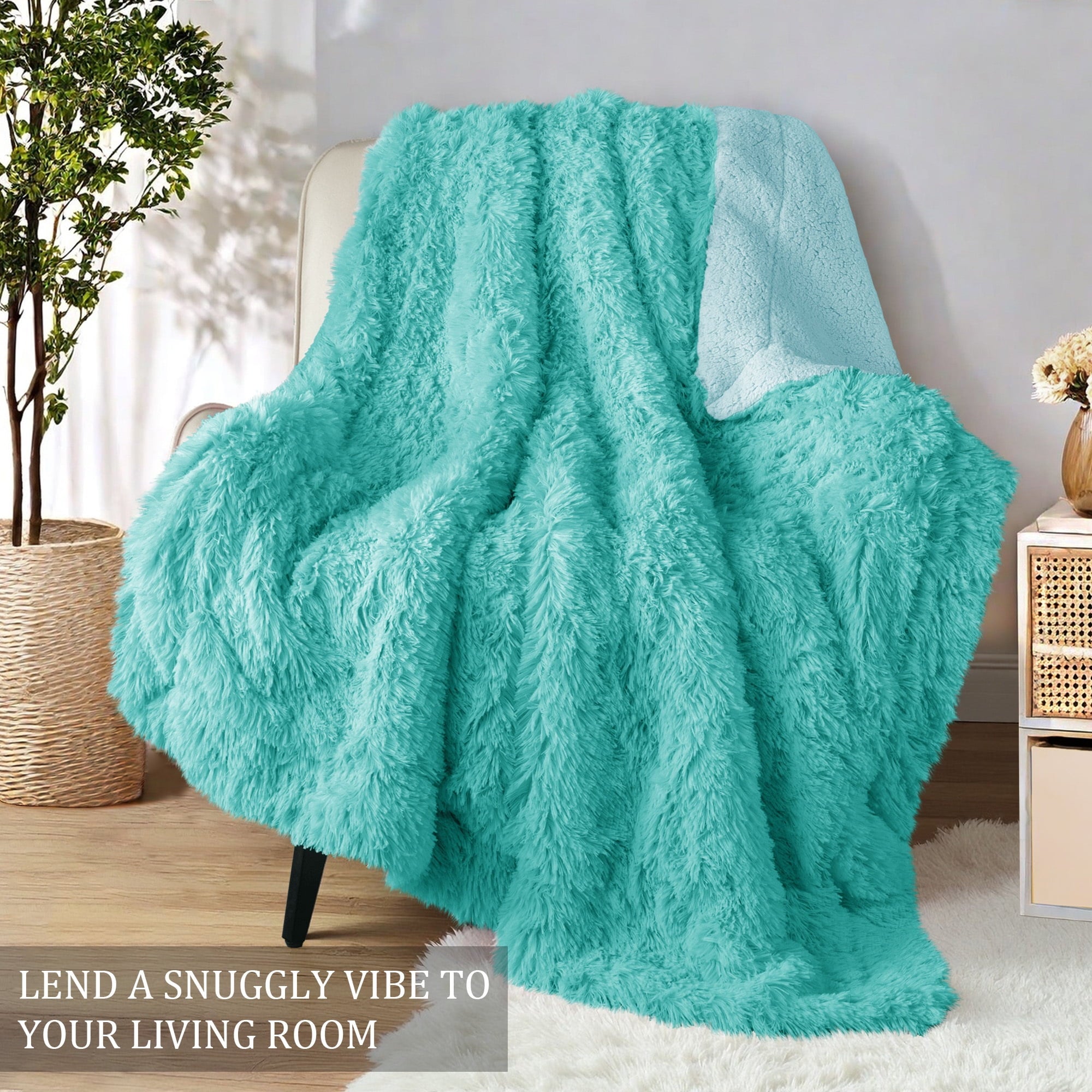 Fuzzy Faux Fur Throw Blanket, Reversible Shaggy Sherpa Fleece Blankets,Fluffy Plush Warm Throws for Couch, Bed, 50x60... - Image 2