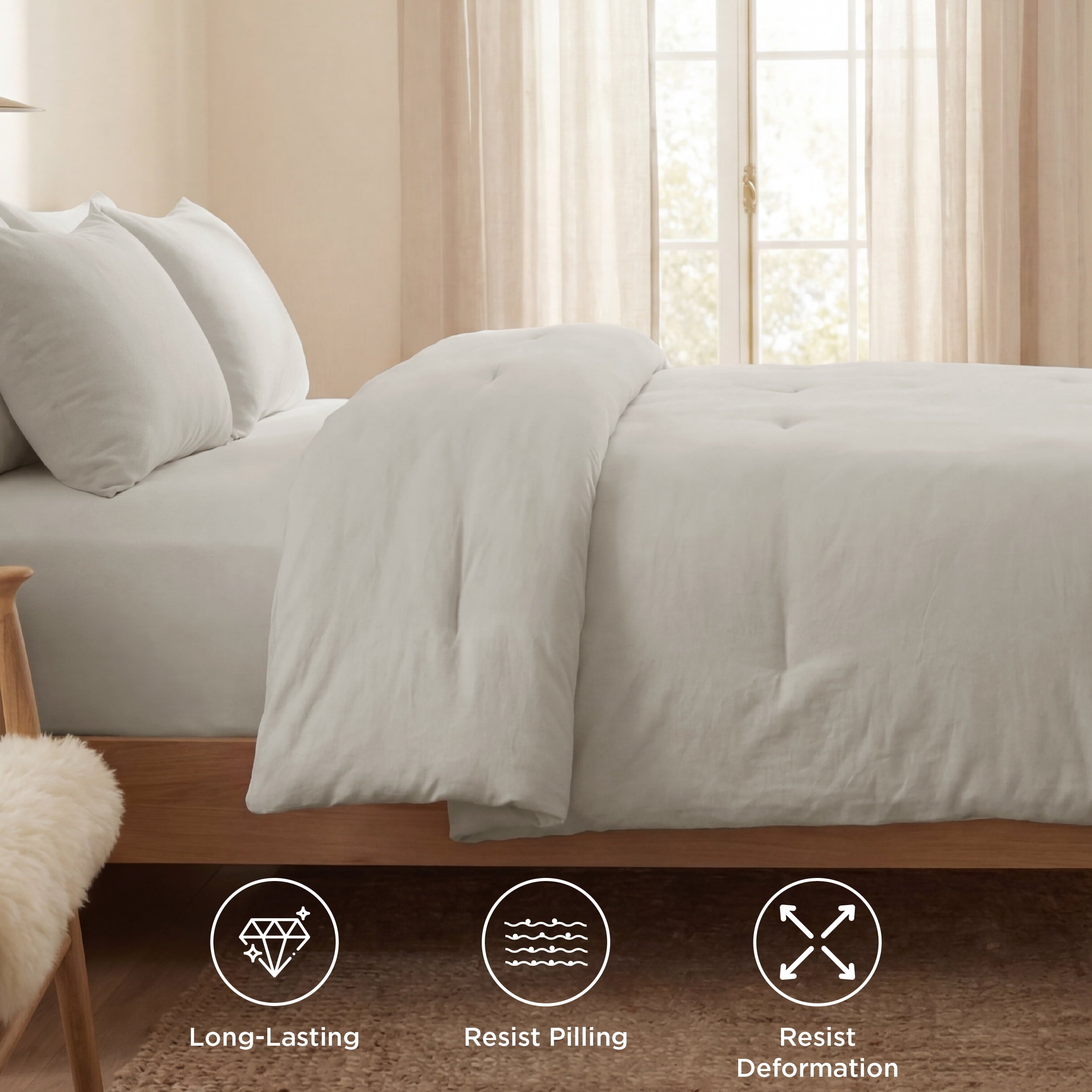 3 Pieces Queen Comforter Bedding Set, Beige Bed Comforter Set for All Seasons, 1 Lightweight Prewashed Comforter and ... - Image 5