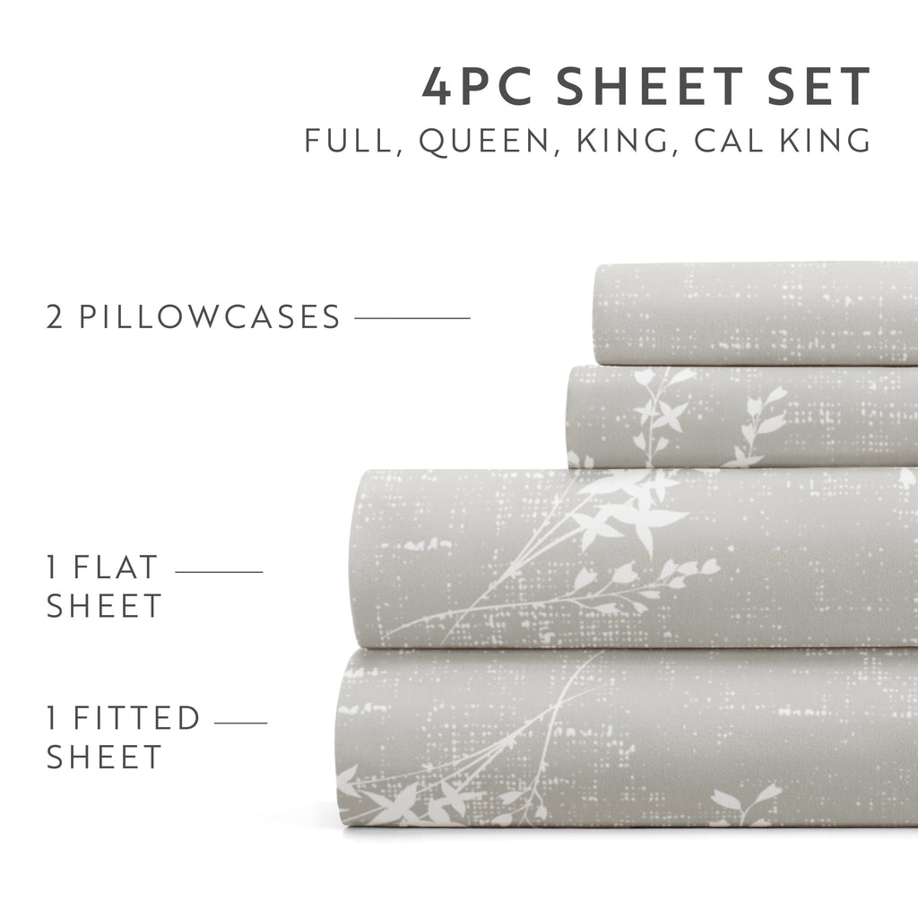 3 Piece Pattern Microfiber Bed Sheets Set, Distressed Willow Light Gray, Twin - Image 3