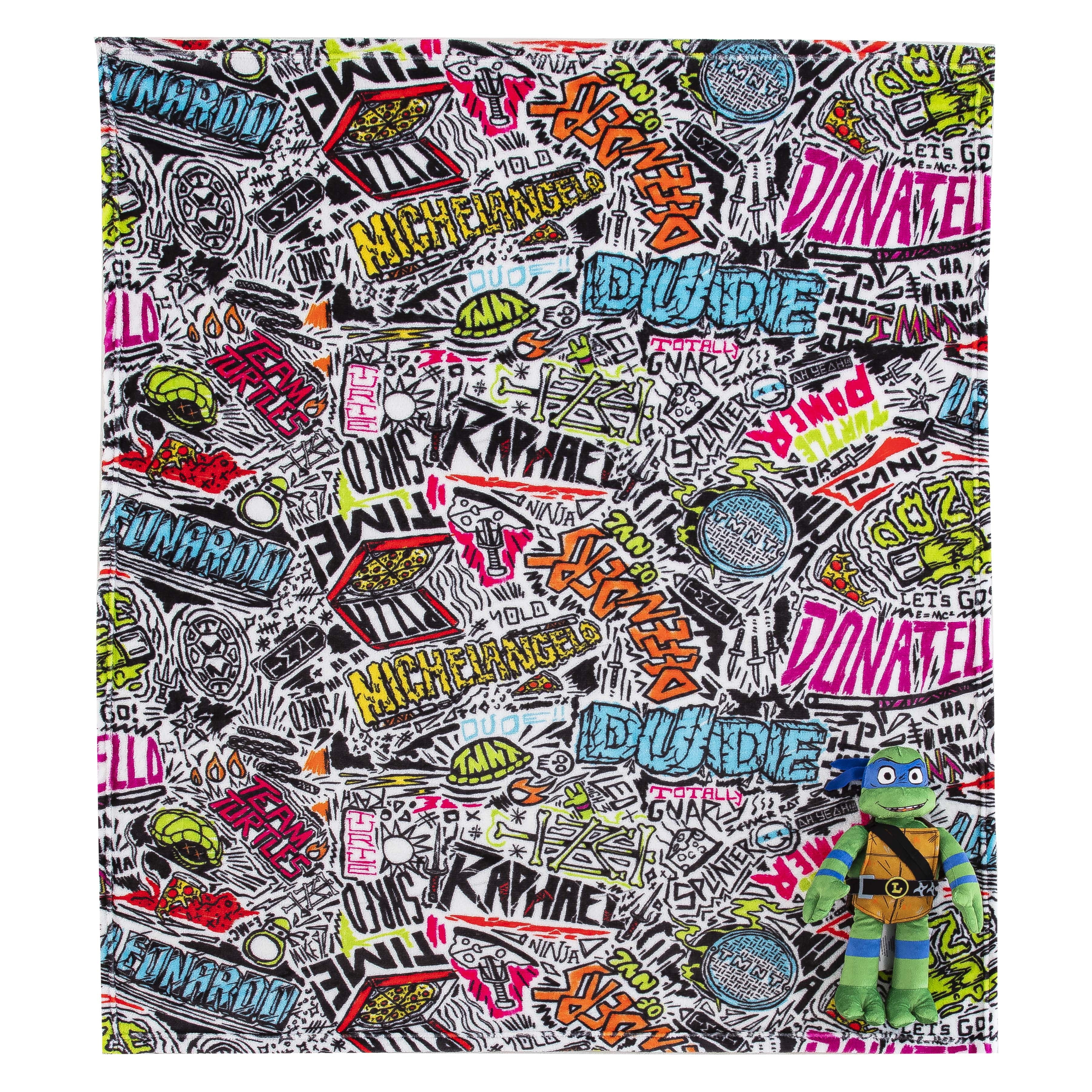 Teenage Mutant Tutles Sketched Out Kids Silk Touch Throw Blanket with Plush Hugger – Ultra Soft Plush Character Pillo... - Image 3