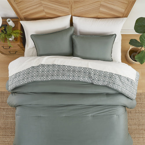 3-Piece 400 Thread Count Flag Stone Green Cotton Lyocell Blend Comforter Set, Adult King - Image 2
