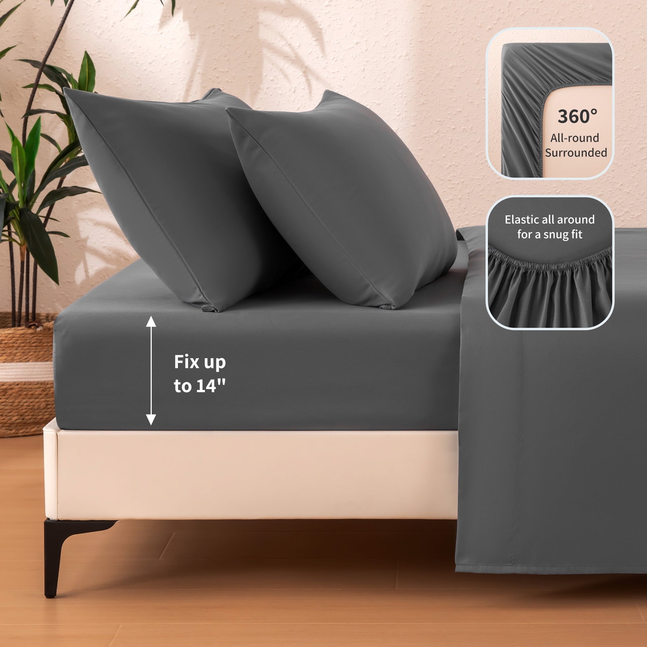 Sonive Sheet Set Twin Size Gray, 3 Pieces 140 GSM Brushed Elastic Fitted Soft & Cozy Bed Sheets Set with Deep Pocket - Image 3