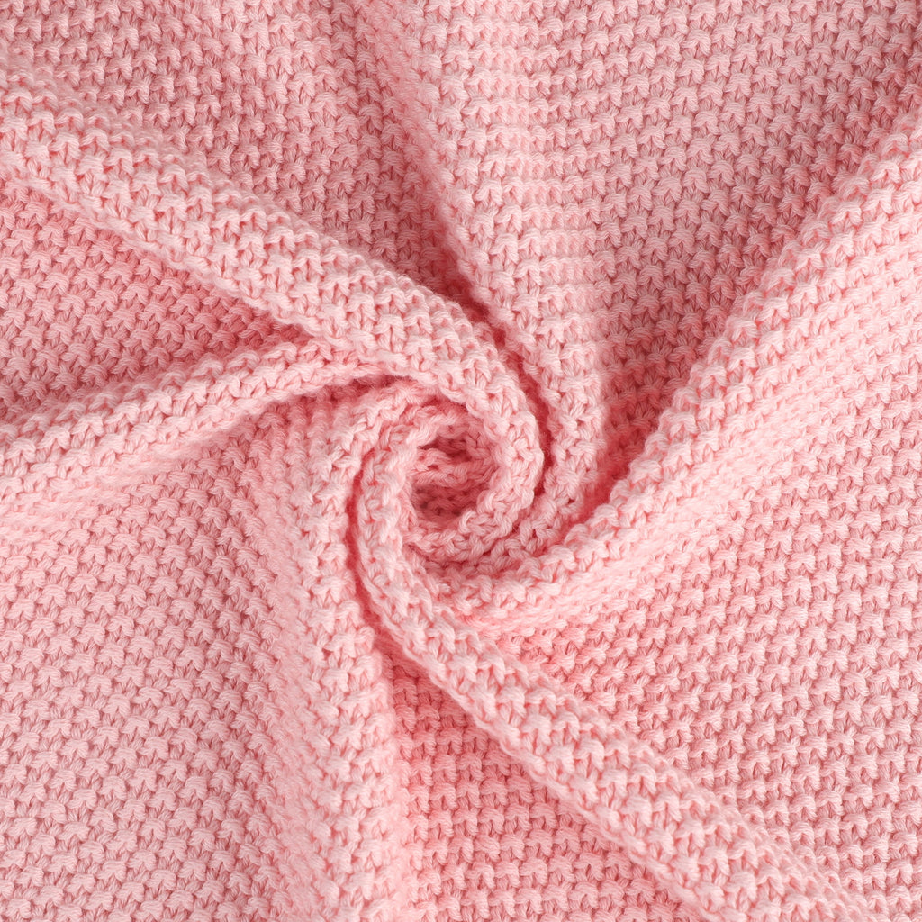Pure Cotton Soft Cable Knit Throw Blanket Pink 50" x 70" - Image 6