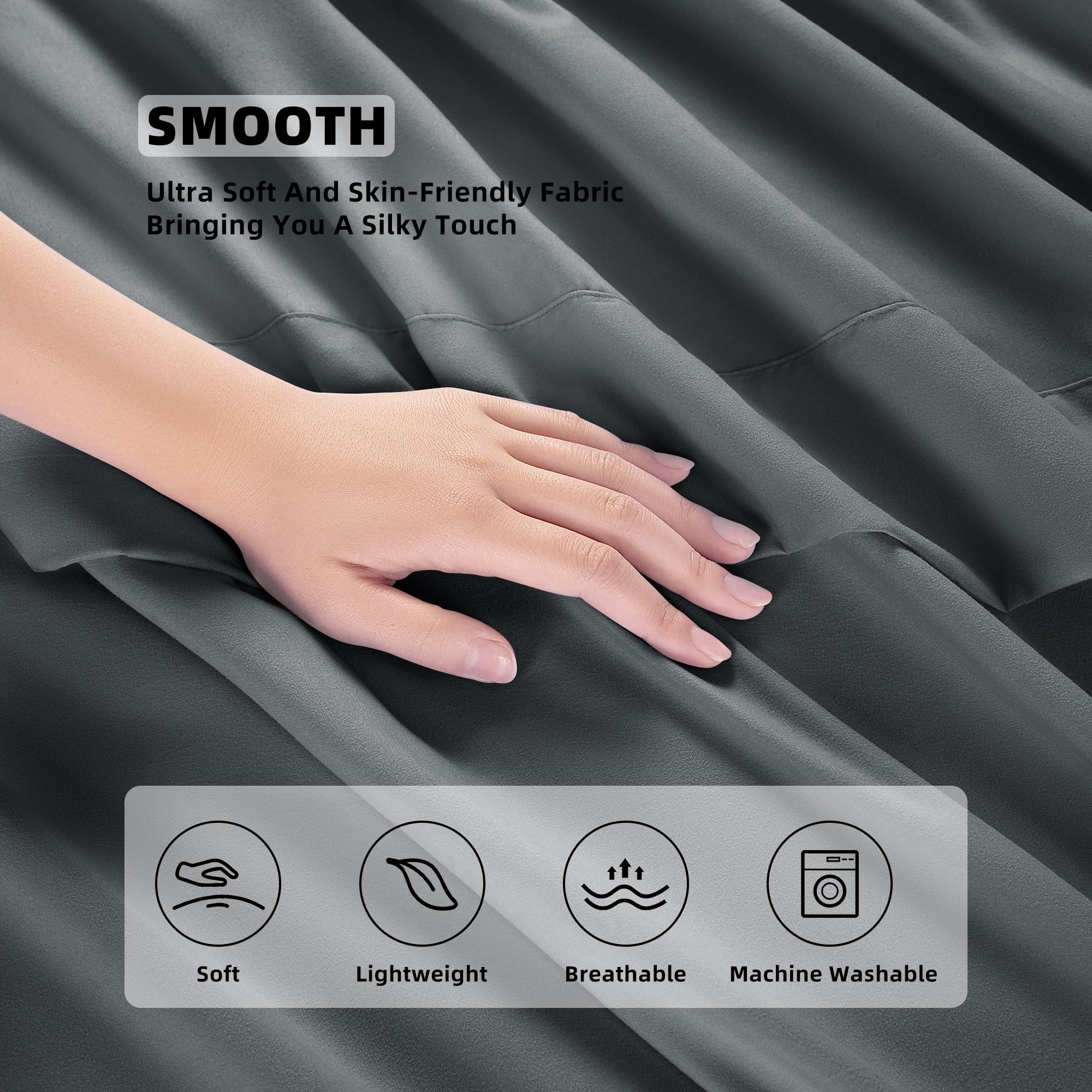 Shilucheng 4 Pieces Luxury Bed Sheets Set, 1800 Series Plush Microfiber Bed Sheets, 16" Deep Pocket, Queen, Dark Gray - Image 2