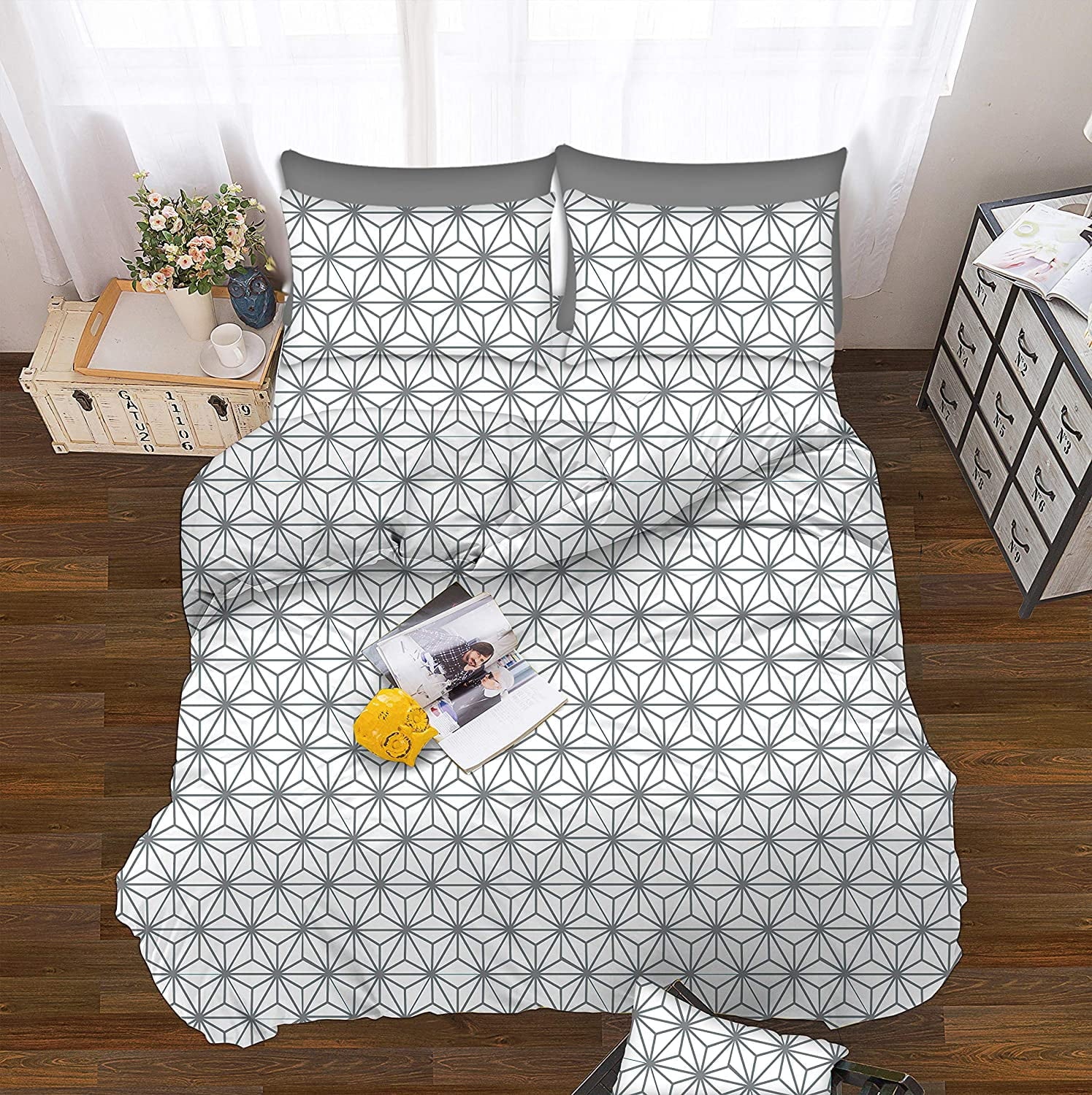 Elegant Comfort Bed Sheets Full Gray Texture/Embroidery 1500 Thread Count Microfiber - Image 3