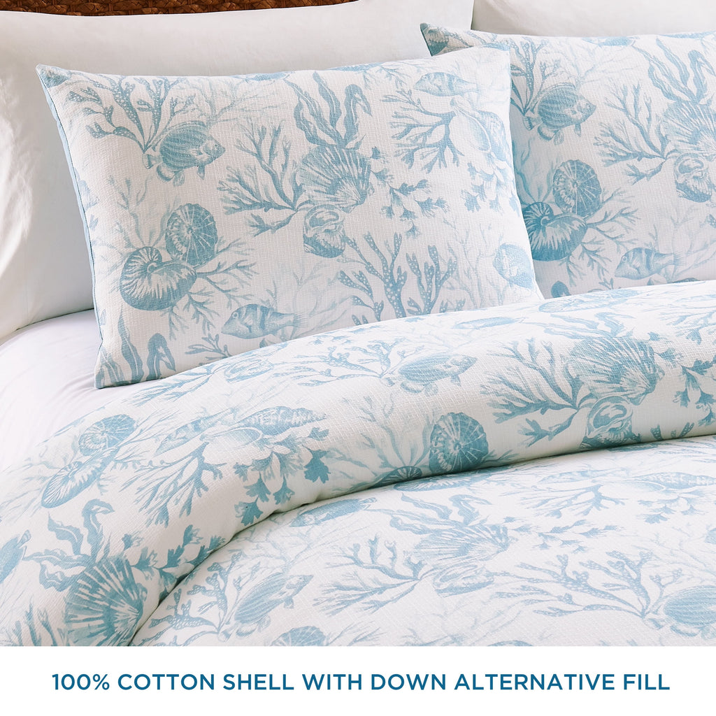 3-Piece Lightweight 100% Cotton Blue & White Ocean Print Comforter Set, Full/Queen - Image 2