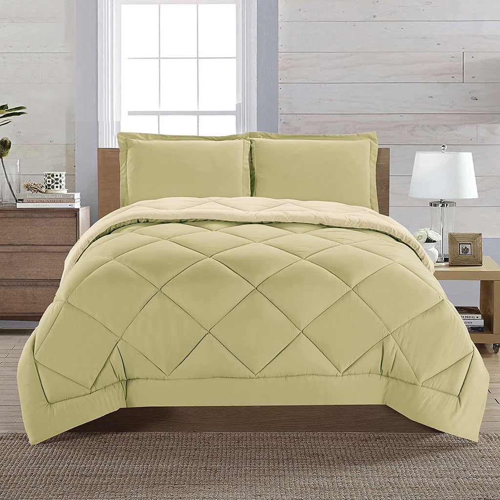 Mocassi 3-Piece Comforter Set - Reversible, Box Stitched Down Alternative, King/California King, All Season Suitable, Sage/Cream - Image 2