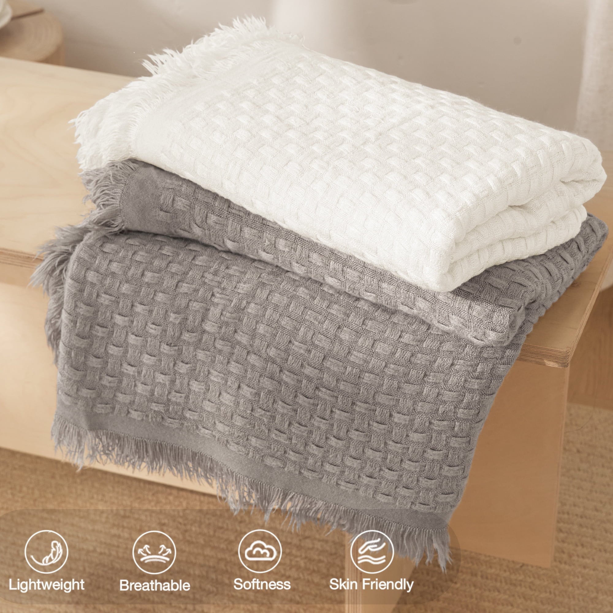Exclusivo Mezcla Knitted Throw Blanket with Fringes for Couch, Soft and Warm Textured Throw for All Season, Lightweight Breathable Room Deco - Image 4