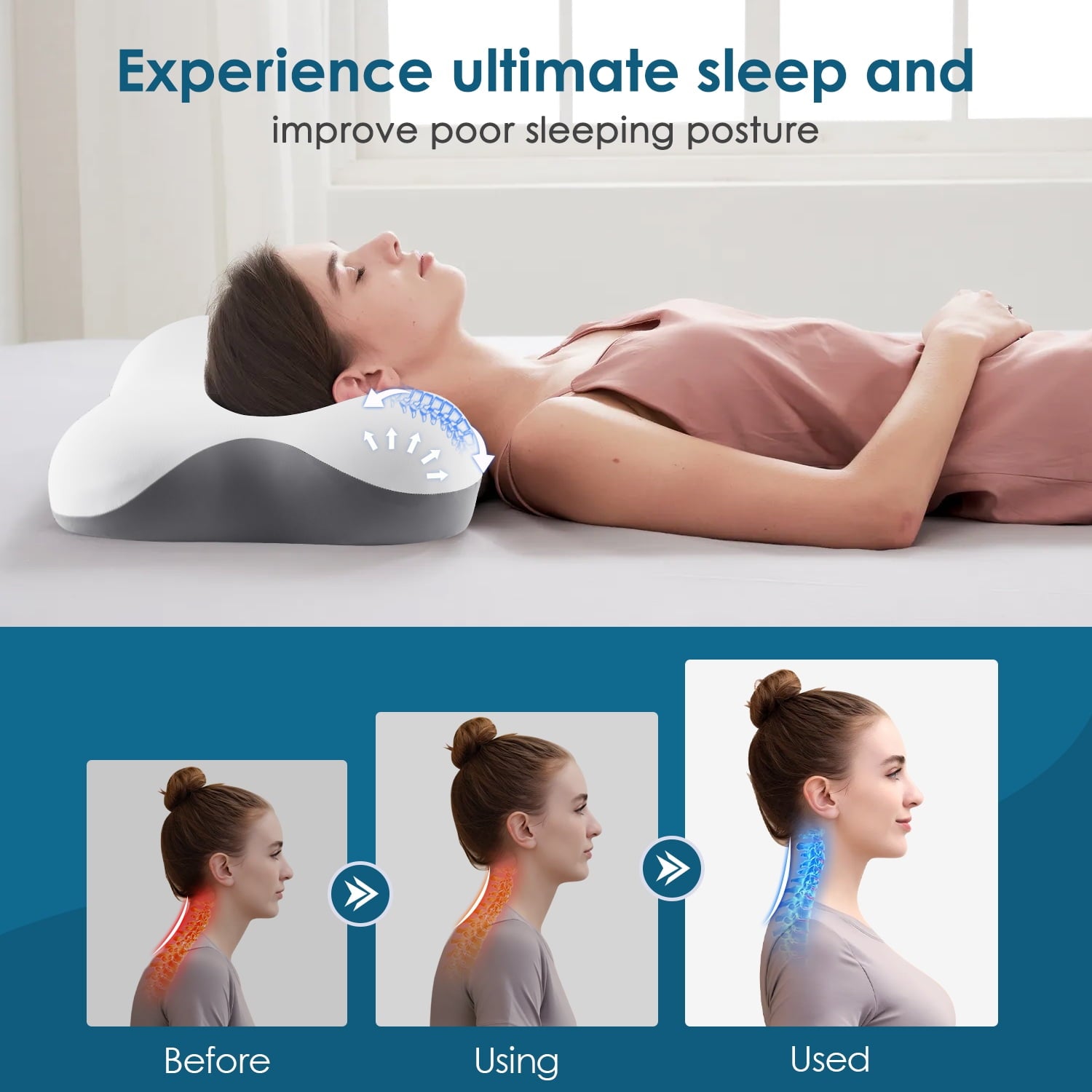 MOONORAH Memory Foam Bed Pillow for Pain Relief,Ergonomic Memory Foam Pillows for Sleeping for Side Back Stomach&Sleepers with Pillowcase - Image 6