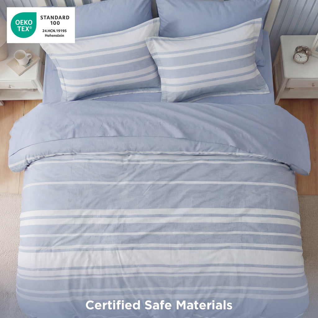 Queen Comforter Set Blue, Bed in a Bag Queen Size Bedding 7-Pieces, Striped Bedding Set for All Seasons - Image 4