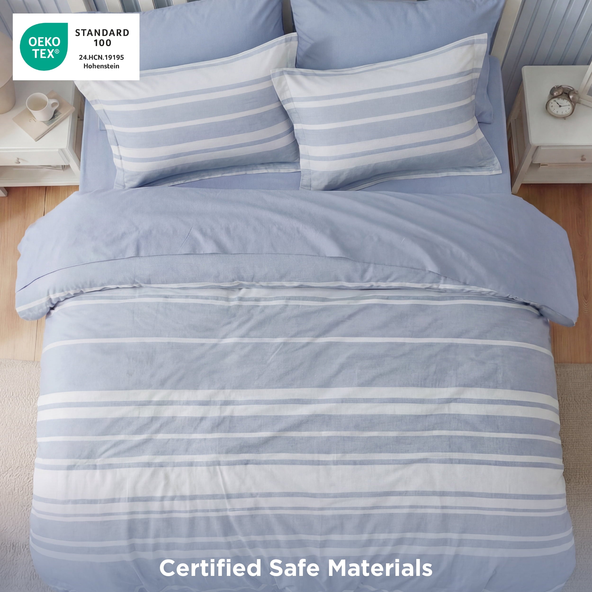 Queen Comforter Set Blue, Bed in a Bag Queen Size Bedding 7-Pieces, Striped Bedding Set for All Seasons - Image 4