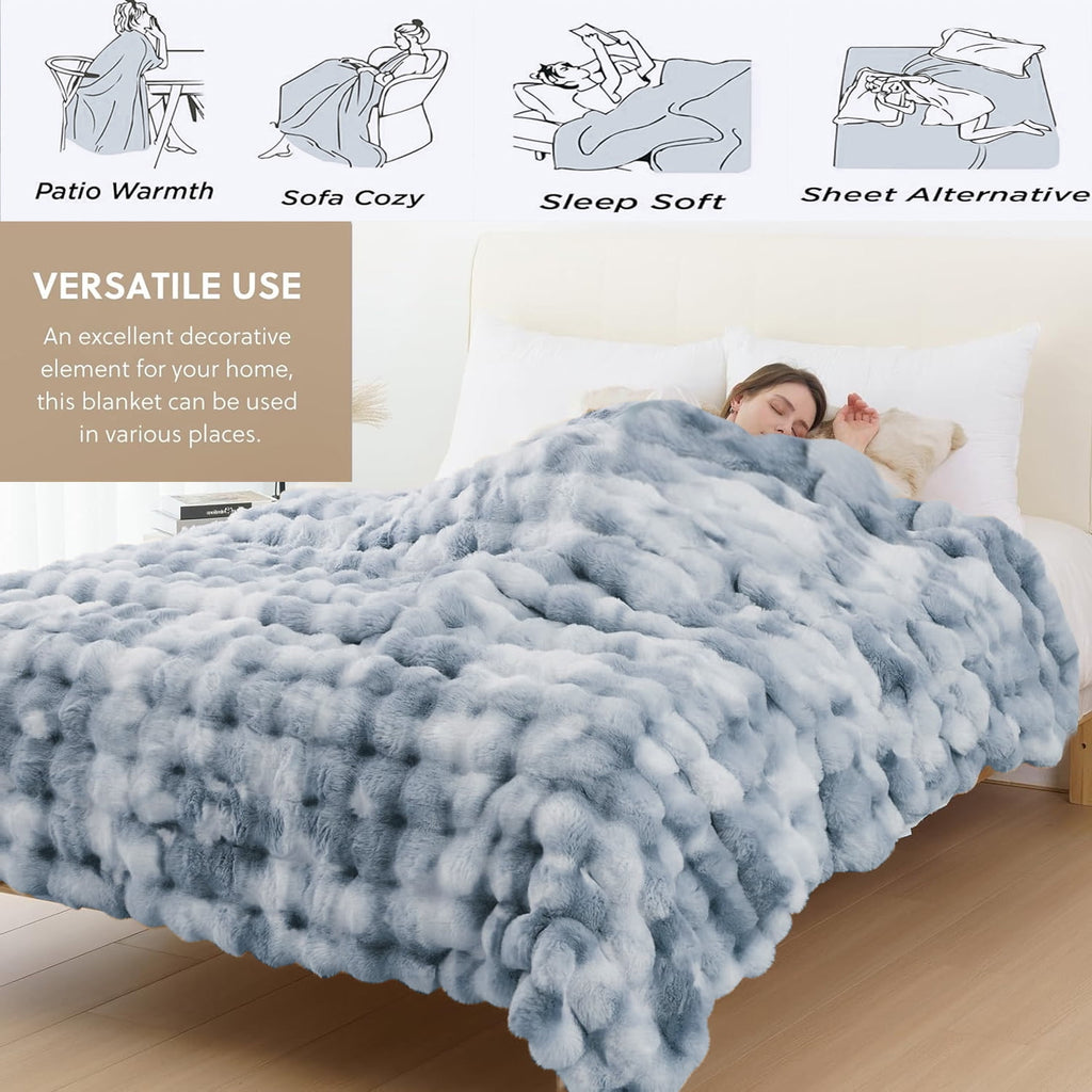 GHOUSE Faux Fur Blanket Fluffy Luxury Throw Blanket Plush Fuzzy Blanket for Couch Bed 50×60 Inches Tie-dyed Blue - Image 5