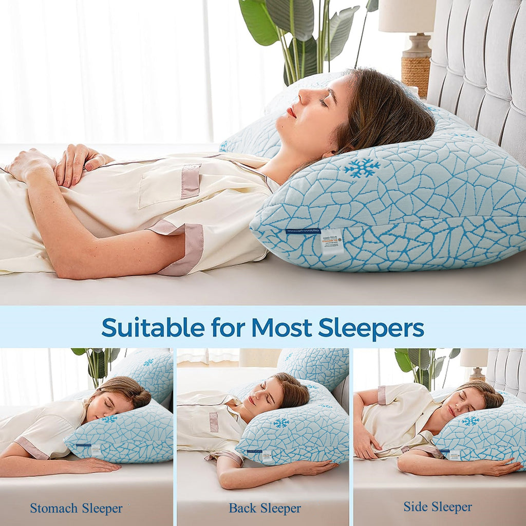 EMONIA Cooling Memory Foam Queen Pillows Set of 2,Adjustable Support & Heat Dissipation Tech for Side,Back,Stomach & Hot Sleepers, OEKO-TEX - Image 6