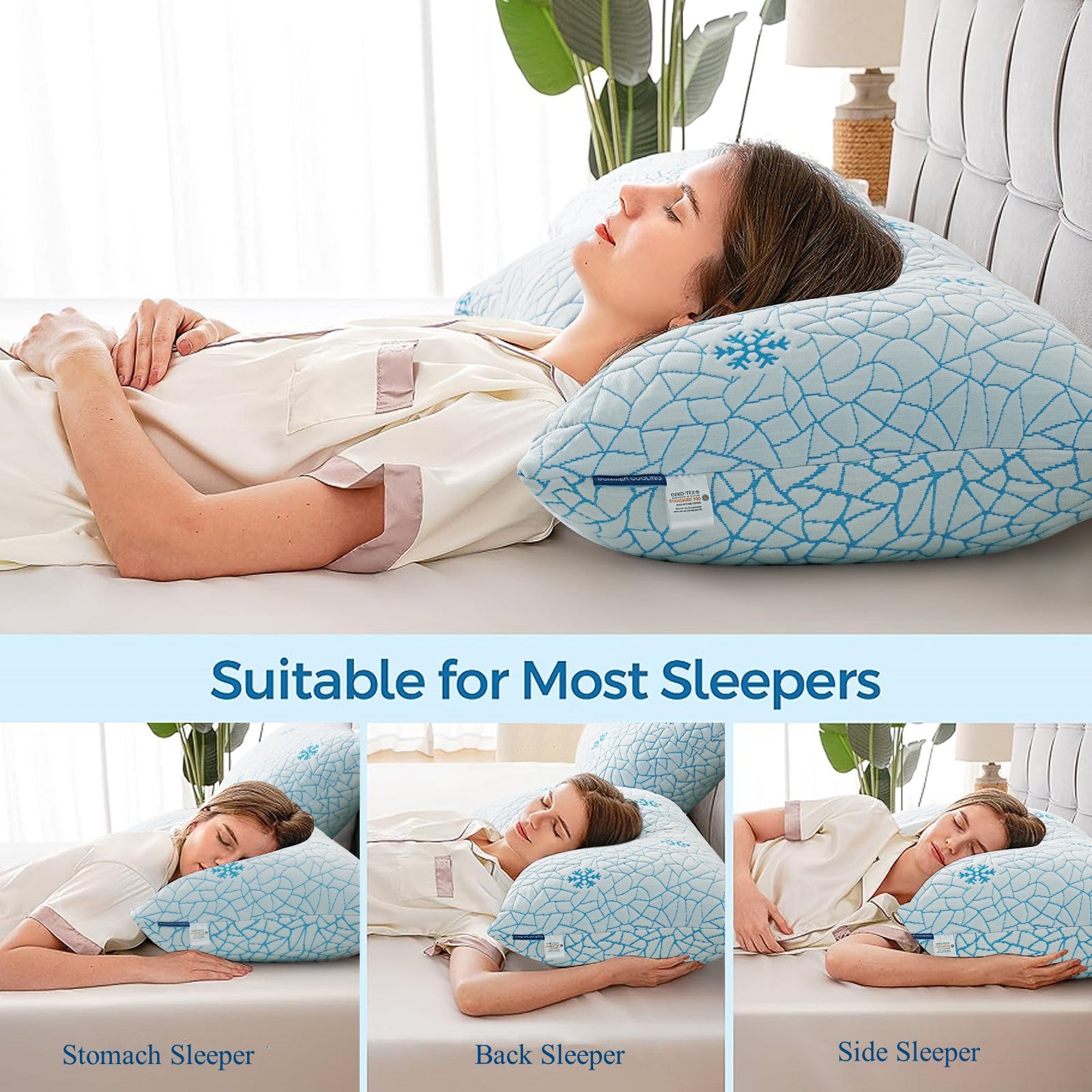 EMONIA Cooling Memory Foam Queen Pillows Set of 2,Adjustable Support & Heat Dissipation Tech for Side,Back,Stomach & Hot Sleepers, OEKO-TEX - Image 6