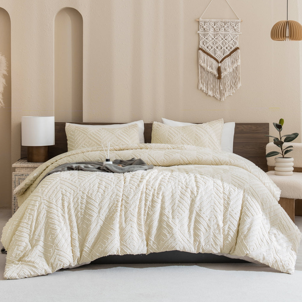 ANGENIA King Size Comforter Sets Beige - 3 Pieces Cream Boho Bedding Comforter Set for King Bed - Soft Fluffy Tufted Textured All Season Bed - Image 2