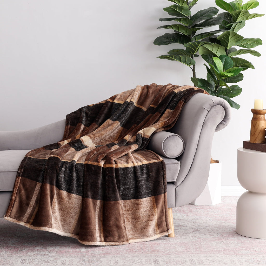 Printed Velvet Plush Super Soft Throw Blanket, Oversized, Shelton Brown Plaid - Image 2