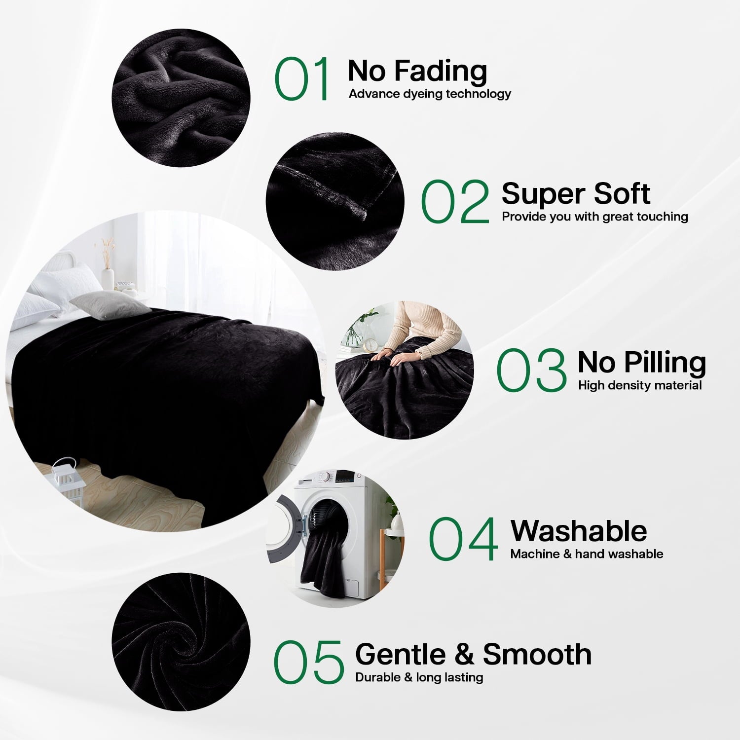 Ameha Microplush Fleece Blanket Cozy for Bed and Throw Cozy for Bed and Throw 310 GSM Soft Microfiber Lightweight Warm Fluffy & Soft Black T - Image 5