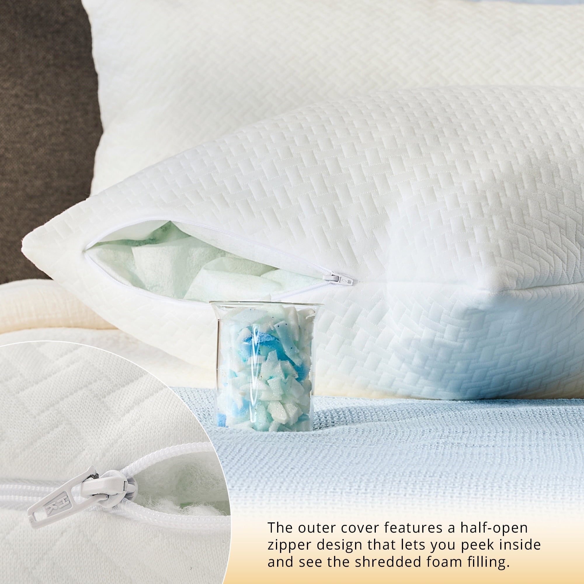 2 Pack Bed Pillow, Shredded Gel Memory Foam Pillow, Standard Queen, Medium, Made in USA - Image 3